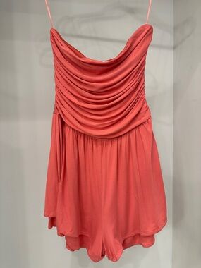 Pink Lily small straps Cowl Neck Coral Romper.  Like new.